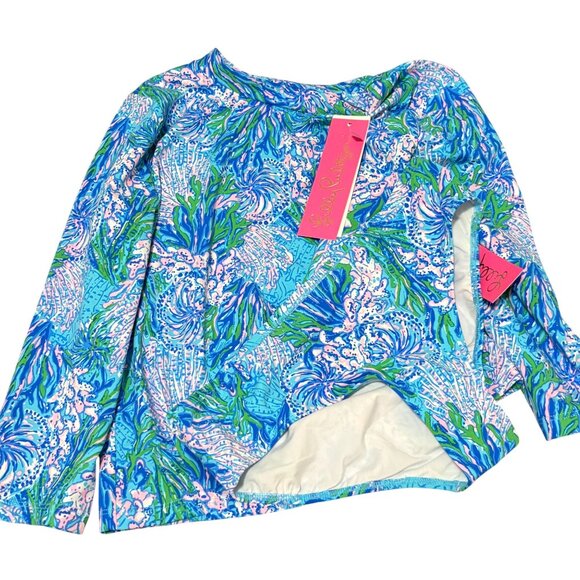 Lilly Pulitzer Bobby Rashguard Swimsuit 50+ UPF Girls 12 Las Olas Aqua Strong Cu - Picture 4 of 5